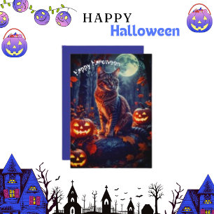 Söt Rollig Katt Halloween Pumpa Julkort