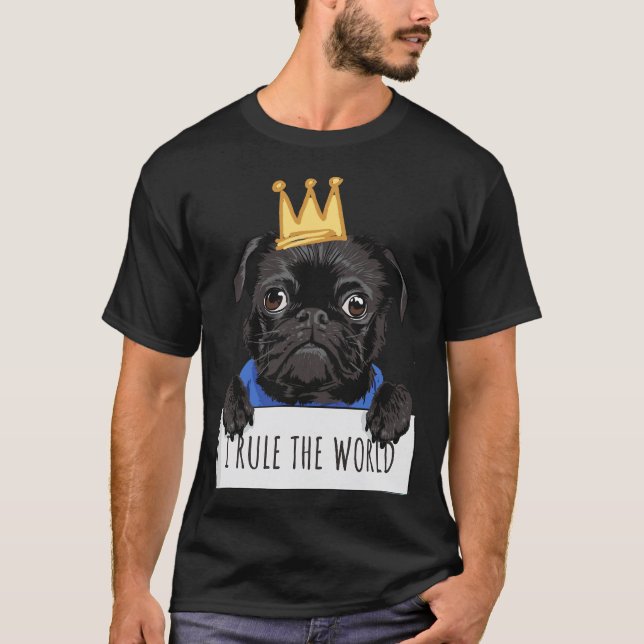 Söt Rollig Mops Konung - Jag Regerar Världen Essen T Shirt (Framsida)