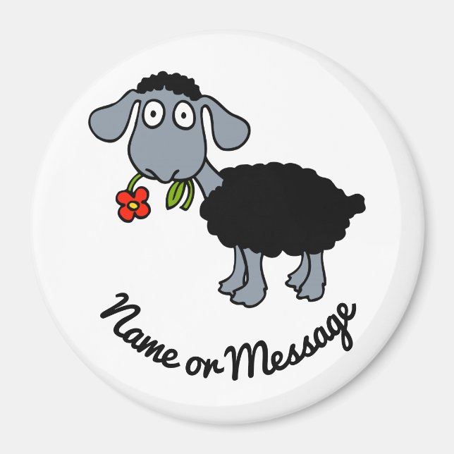 Söt Rollig Svart Lamm Får med Röd Blomma Anpassad Magnet (Framsidan)