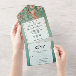 Söt Romantic Teal Peach Flowers Bröllop