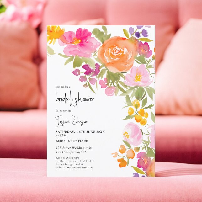 Söt romantik rosa sommar blommigt möhippa inbjudningar (Pretty romantic pink summer floral bridal shower invitation)