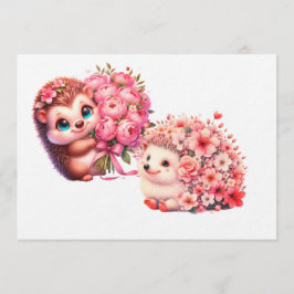 Söt romantisk blommig illustration av igelkott-duo inbjudningar