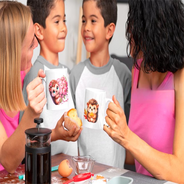 Söt romantisk blommig illustration av igelkottpar mugg (Skapare uppladdad)