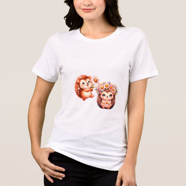 Söt romantisk blommig illustration av igelkottpar t shirt (Framsida)