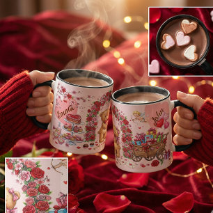 Söt romantisk röd och rosa akvarellälsklingsmönste mugg