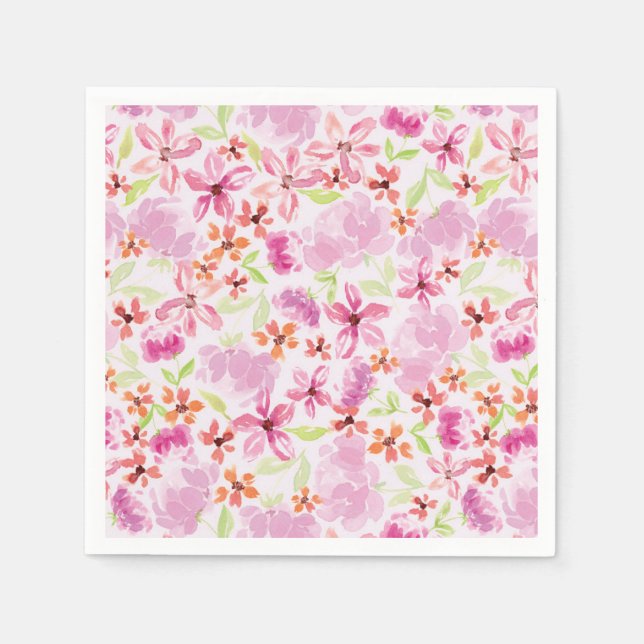 Söt Romantisk  vattenfärgsblomma Napkin Pappersservett (Framsidan)