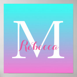 Söt Rombre sjöjungfru rosa Fuchsia turkos Poster