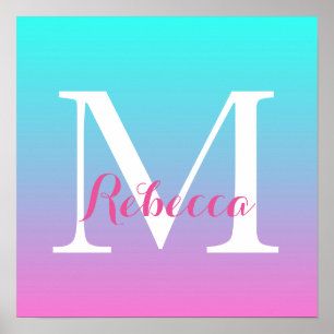 Söt Rombre sjöjungfru rosa Fuchsia turkos Poster