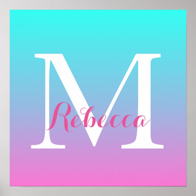 Söt Rombre sjöjungfru rosa Fuchsia turkos Poster (Framsidan)