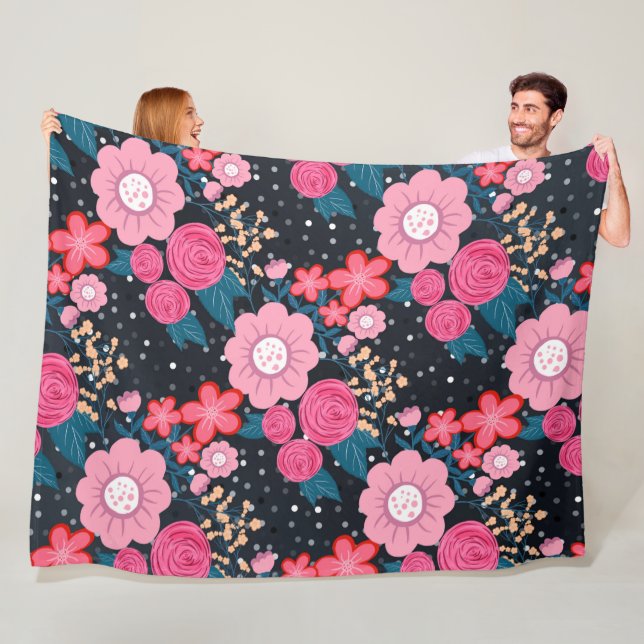 Söt Romly rosa Blommigt Silver Dots Grått design Fleecefilt (På plats)