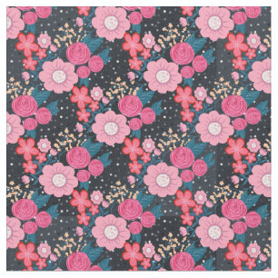 Söt Romly rosa Blommigt Silver Dots Grått design Tyg