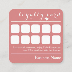 SÖT ROSA 10 SLÅ BUSINESS LOYALTY REWARD-KORT FYRKANTIGT VISITKORT