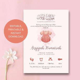 Söt Rosa Akvarell Babyflicka Födelseannons Meddelande