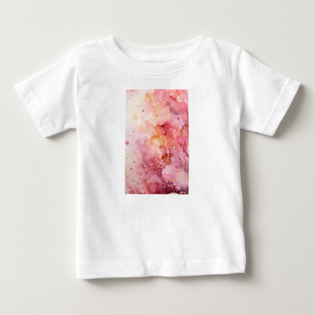 Söt Rosa Akvarell Blommig Abstrakt T-Shirt för Små (Framsida)
