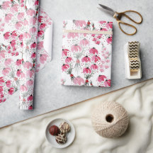 Söt Rosa akvarell Blommig Handmålad