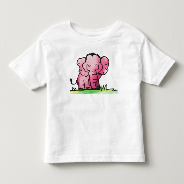 Söt Rosa Akvarell Elefant T-Shirt för Småbarn (Framsida)