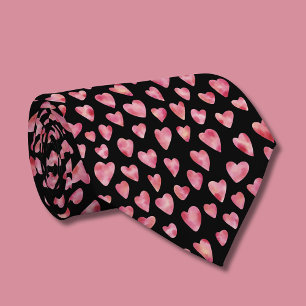 Söt Rosa Akvarell Kärlek Hjärtmönster Slips