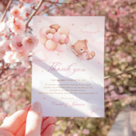 Söt Rosa Akvarell Teddybjörn Flicka Bebis Baddare  Tack Kort