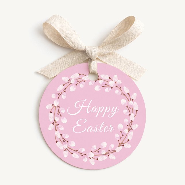 Söt rosa akvarell vide påsk gåvor etiketter (Cute Pink Watercolor Pussy Willow Happy Easter Favor Tags)
