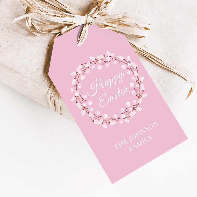 Söt rosa akvarell vide påskglädje  presentetikett (Cute Pink Watercolor Pussy Willow Happy Easter Gift Tags)