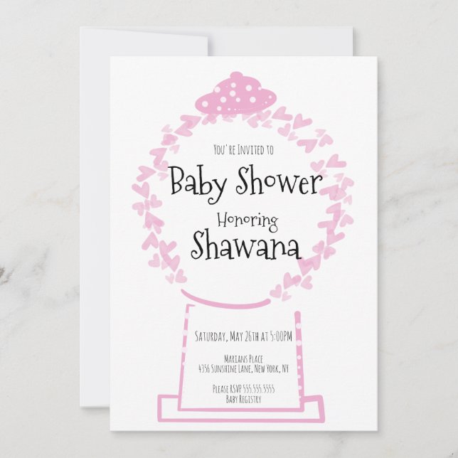 Söt rosa Alla hjärtans dag baby shower inbjudan (Framsida)