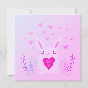 Söt rosa Alla hjärtans dag jag älskar dig kanin Julkort