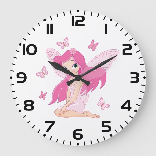 Söt Rosa Älva och Magiska Fjärilar Stor Klocka (Framsida)