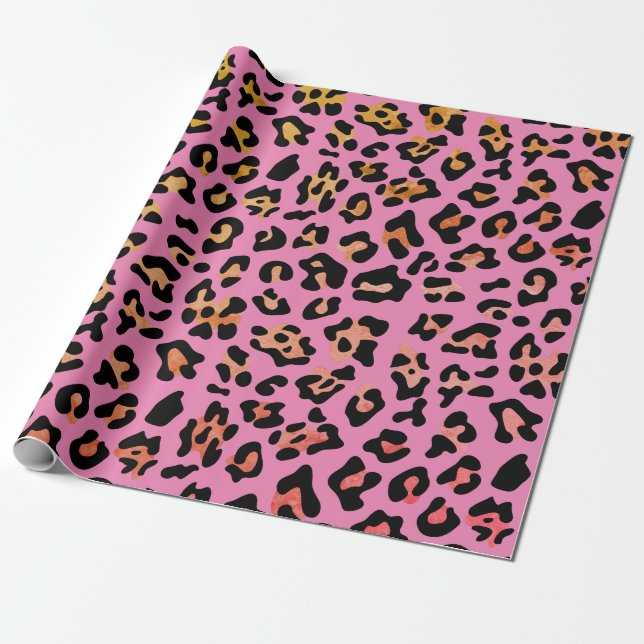 Söt Rosa Animal Print Leopard Presentpapper (Utrullad)