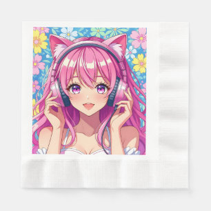 Söt Rosa Anime Girl's Födelsedagsfest Pappersservett