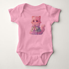 Söt rosa anime katt baby shower present body tramp t shirt