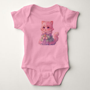 Söt rosa anime katt baby shower present body tramp t shirt