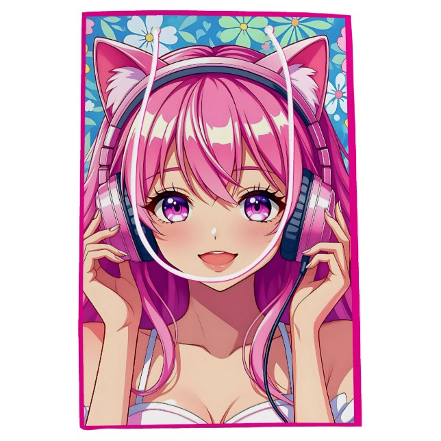 Söt rosa anime-tjej födelsedagsfest (Framsidan)