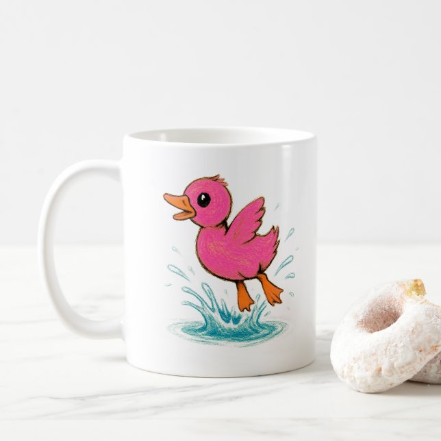 Söt Rosa Anka Anpassat Namn Kaffemugg (Med munk)