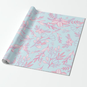 Söt Rosa av kvinnligt Blommönster och blått Presentpapper
