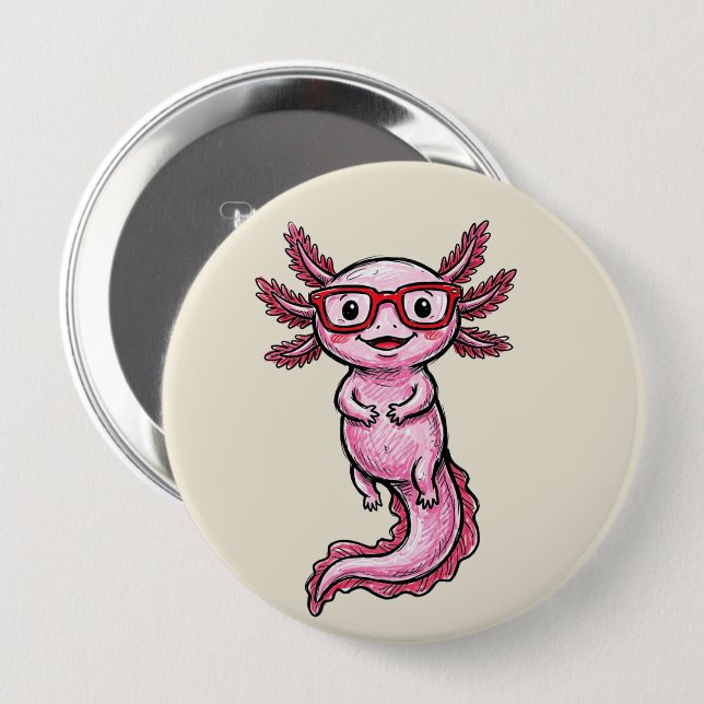 Söt Rosa Axolotl Nål - Roliga Glasögon Röd Båge (Framsida & baksida)