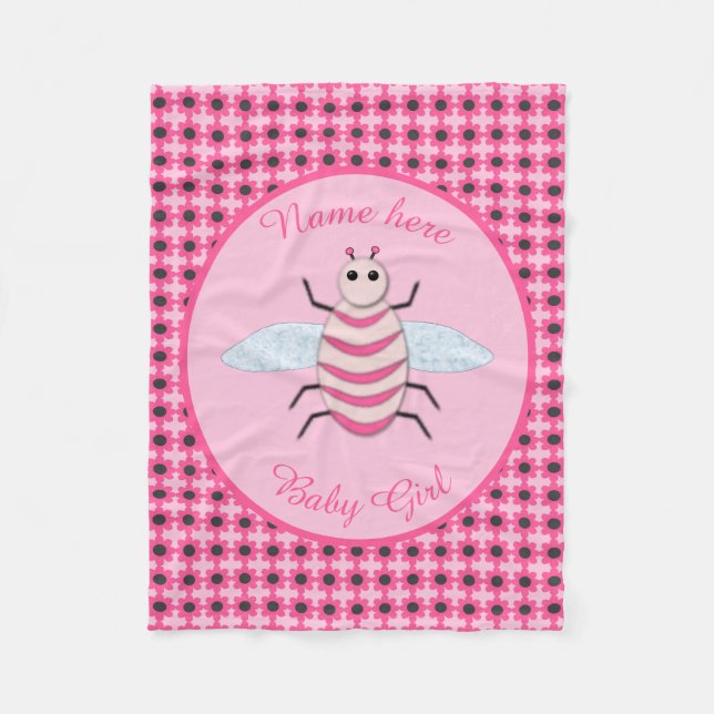Söt Rosa Baby Flicka Bi Anpassad Fleecefilt (Framsidan)