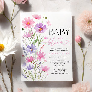 Söt Rosa Baby i Bloom Wildblomme Baby Shower Inbjudningar
