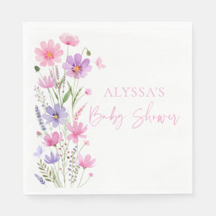 Söt Rosa Baby i Bloom Wildblomme Baby Shower Pappersservett