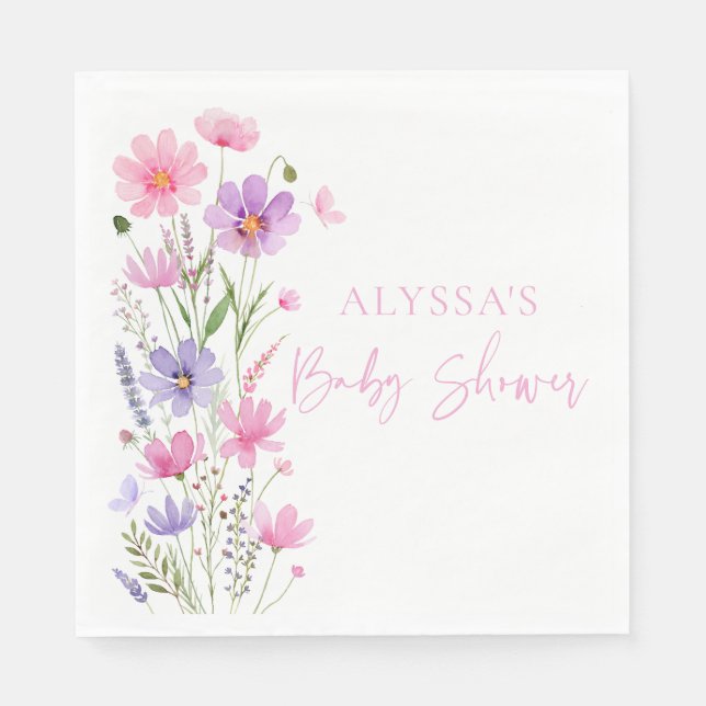 Söt Rosa Baby i Bloom Wildblomme Baby Shower Pappersservett (Framsidan)