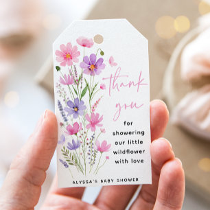 Söt Rosa Baby i Bloom Wildblomme Baby Shower Presentetikett