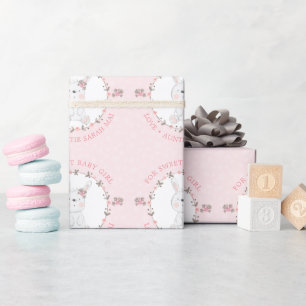 Söt Rosa Baby Kanin Blommig Krans Personlig Presentpapper