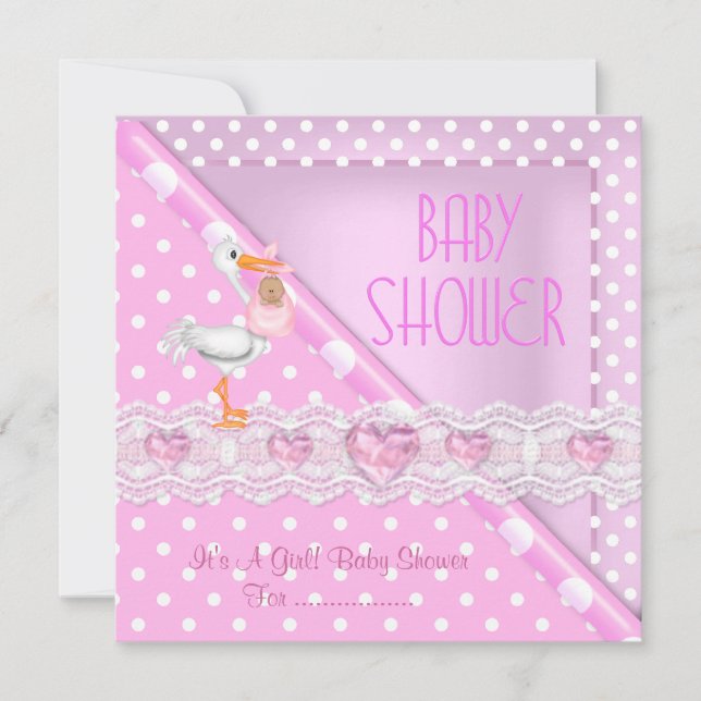 Söt Rosa Baby Shower Girl Girl Baby Polka dots Inbjudningar (Framsida)