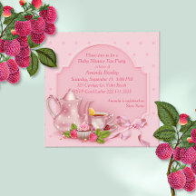 Söt Rosa Baby Shower Tea Party-inbjudan
