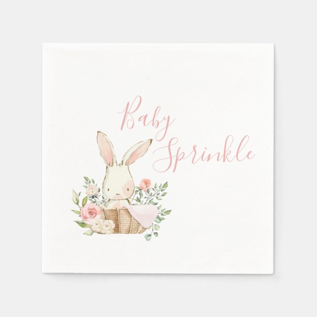 Söt Rosa Baby Sprinkle Bunny Baby Shower Pappersservett (Framsidan)