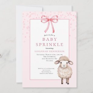 Söt rosa baby sprinkle med båge och sött lamm inbjudningar