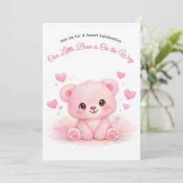 Söt Rosa Babybjörn Bebisdopp Pastell Flicka Inbjudningar