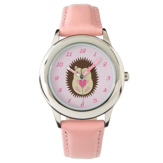 Söt rosa babyflicka igelkott armbandsur (Framsida)