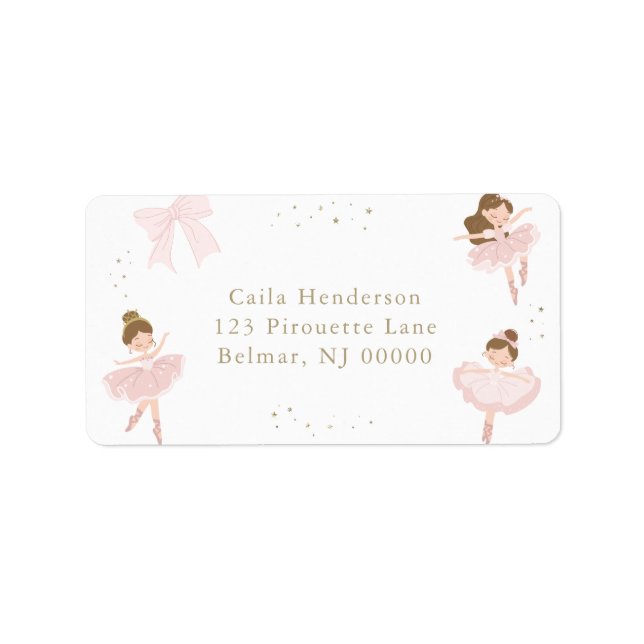 Söt Rosa Båge Ballerina Födelsedags Returadress Adressetikett (Framsidan)