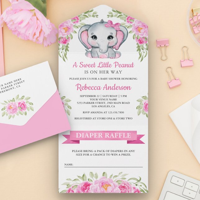 Söt Rosa Båge Blommig Elefant Bebis Shower (Skapare uppladdad)