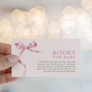 Söt Rosa Båge Bok Begäran Baby Shower Tilläggskort
